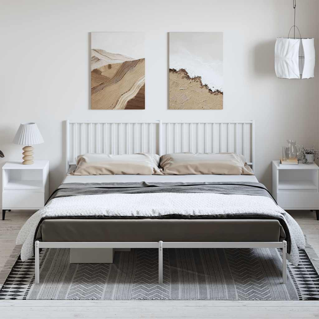 White Metal Bed Frame with Headboard - 183x213cm, No Mattress
