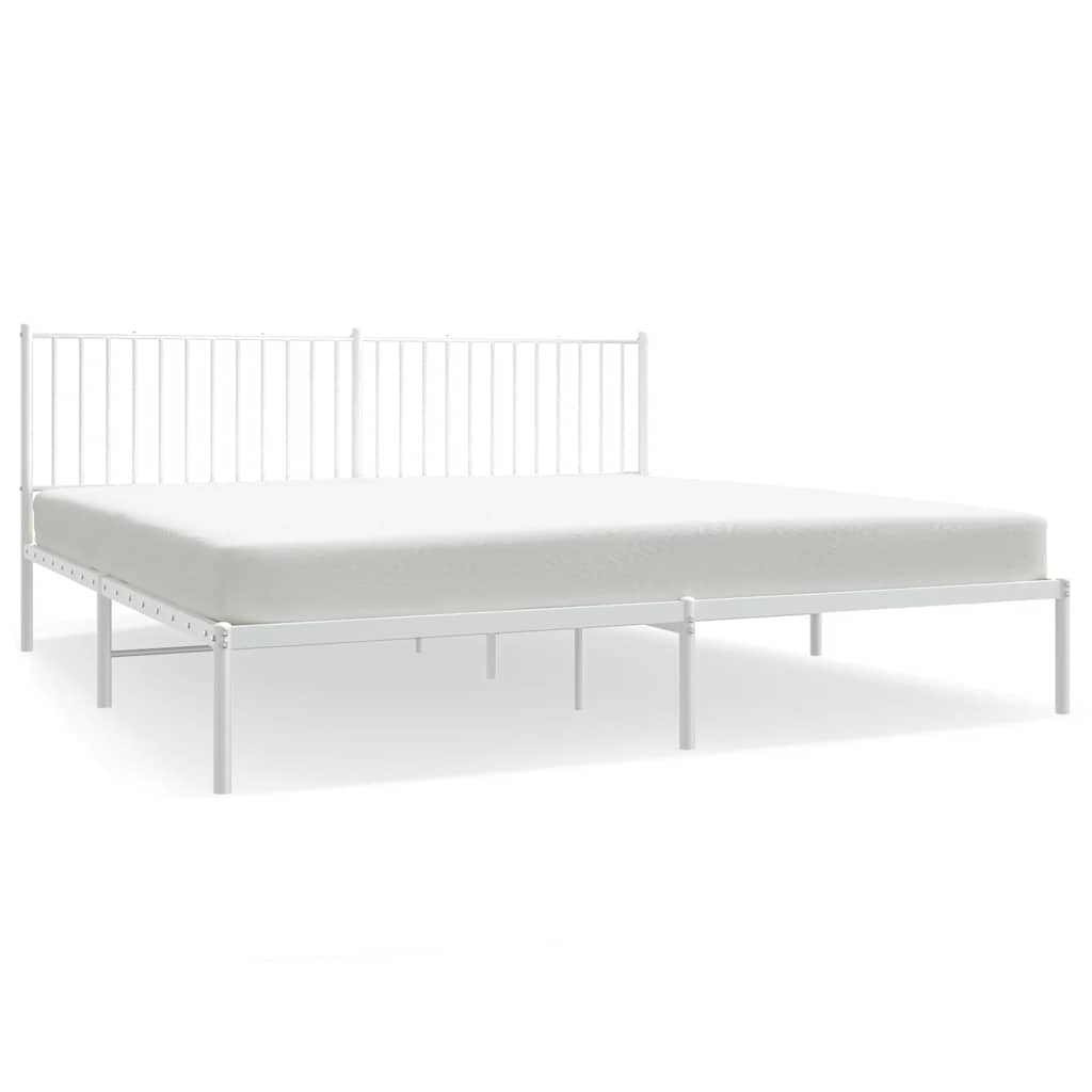 White Metal Bed Frame with Headboard, 193x203cm - Mattress Not Included