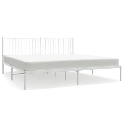 White Metal Bed Frame with Headboard, 193x203cm - Mattress Not Included