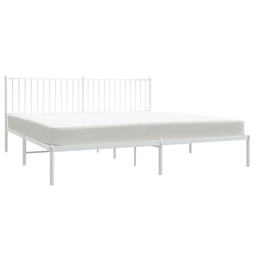 White Metal Bed Frame with Headboard, 193x203cm - Mattress Not Included