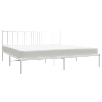 White Metal Bed Frame with Headboard, 193x203cm - Mattress Not Included