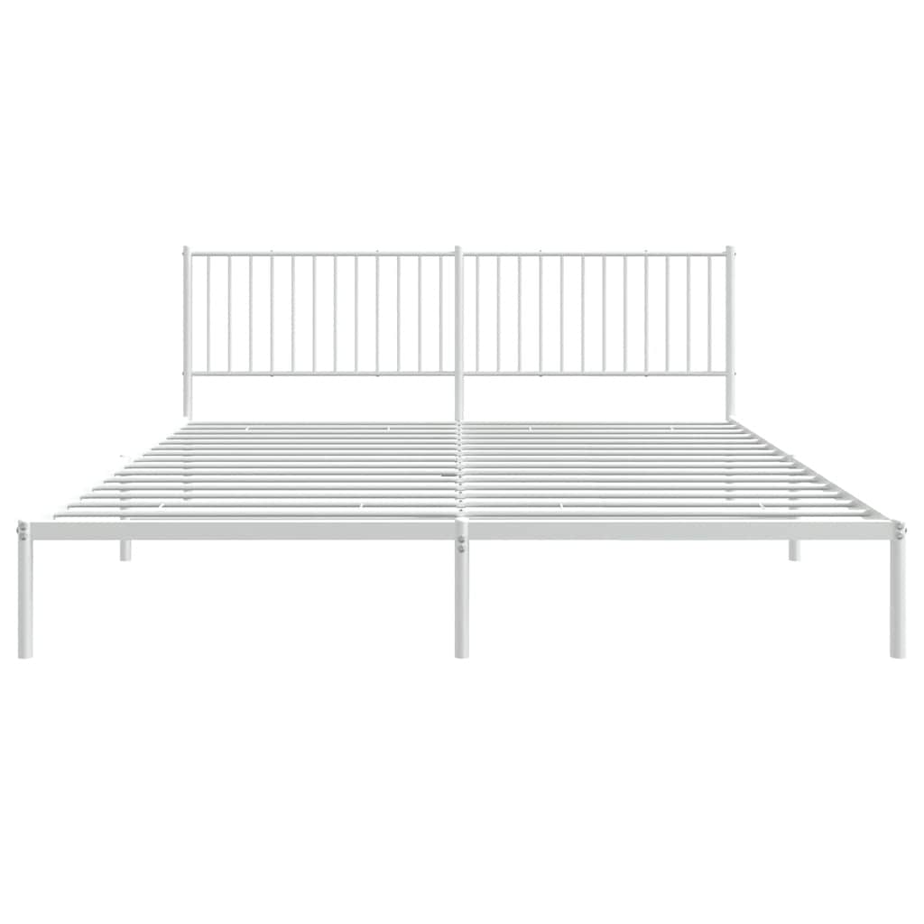 White Metal Bed Frame with Headboard, 193x203cm - Mattress Not Included