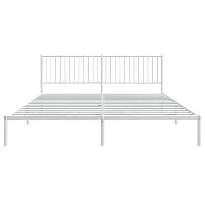 White Metal Bed Frame with Headboard, 193x203cm - Mattress Not Included