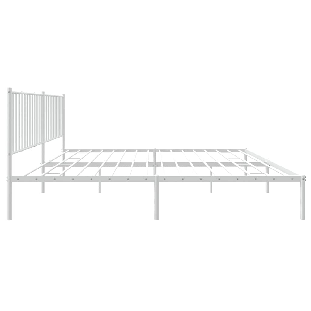 White Metal Bed Frame with Headboard, 193x203cm - Mattress Not Included