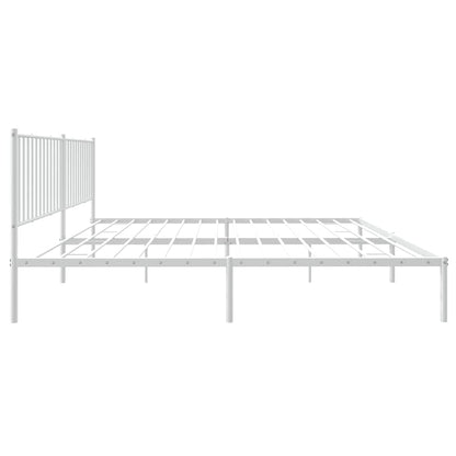 White Metal Bed Frame with Headboard, 193x203cm - Mattress Not Included
