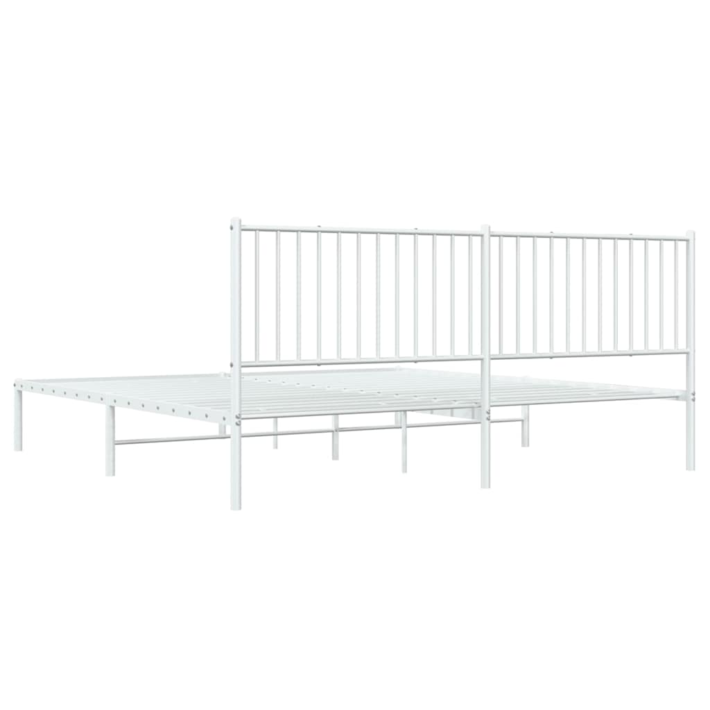 White Metal Bed Frame with Headboard, 193x203cm - Mattress Not Included