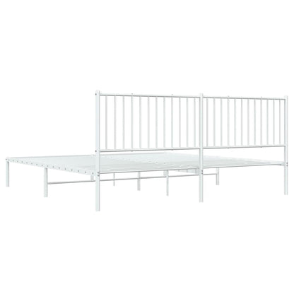 White Metal Bed Frame with Headboard, 193x203cm - Mattress Not Included