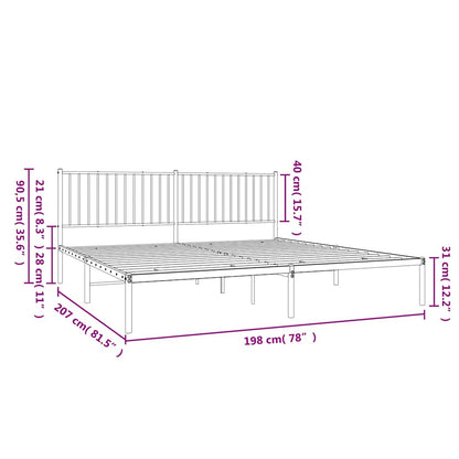 White Metal Bed Frame with Headboard, 193x203cm - Mattress Not Included