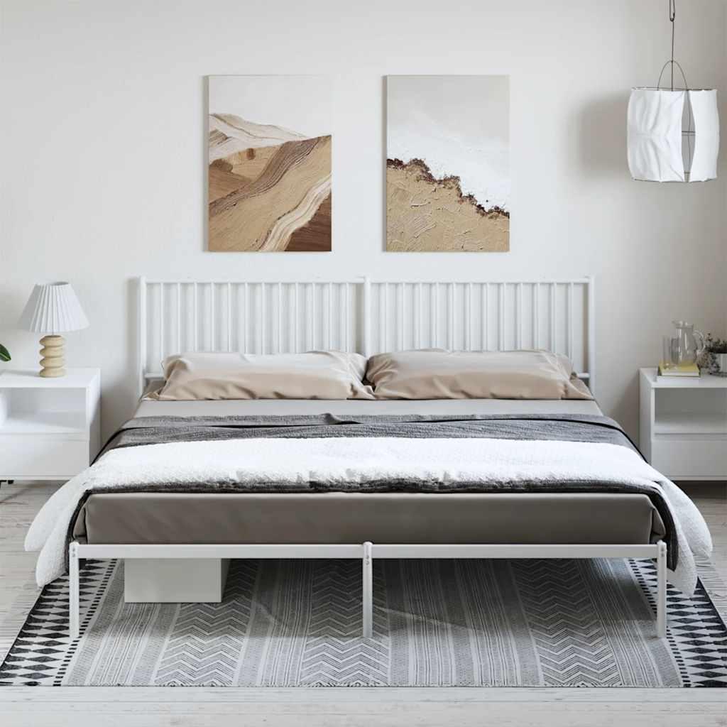White Metal Bed Frame with Headboard, 193x203cm - Mattress Not Included