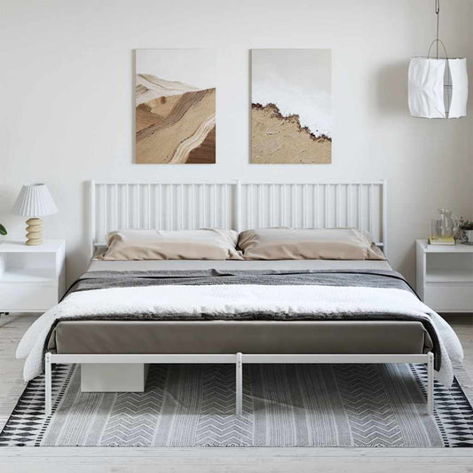 White Metal Bed Frame with Headboard, 193x203cm - Mattress Not Included