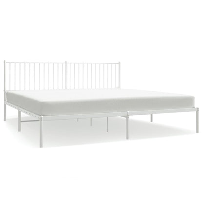White Metal Bed Frame with Headboard (200x200cm) - No Mattress Included