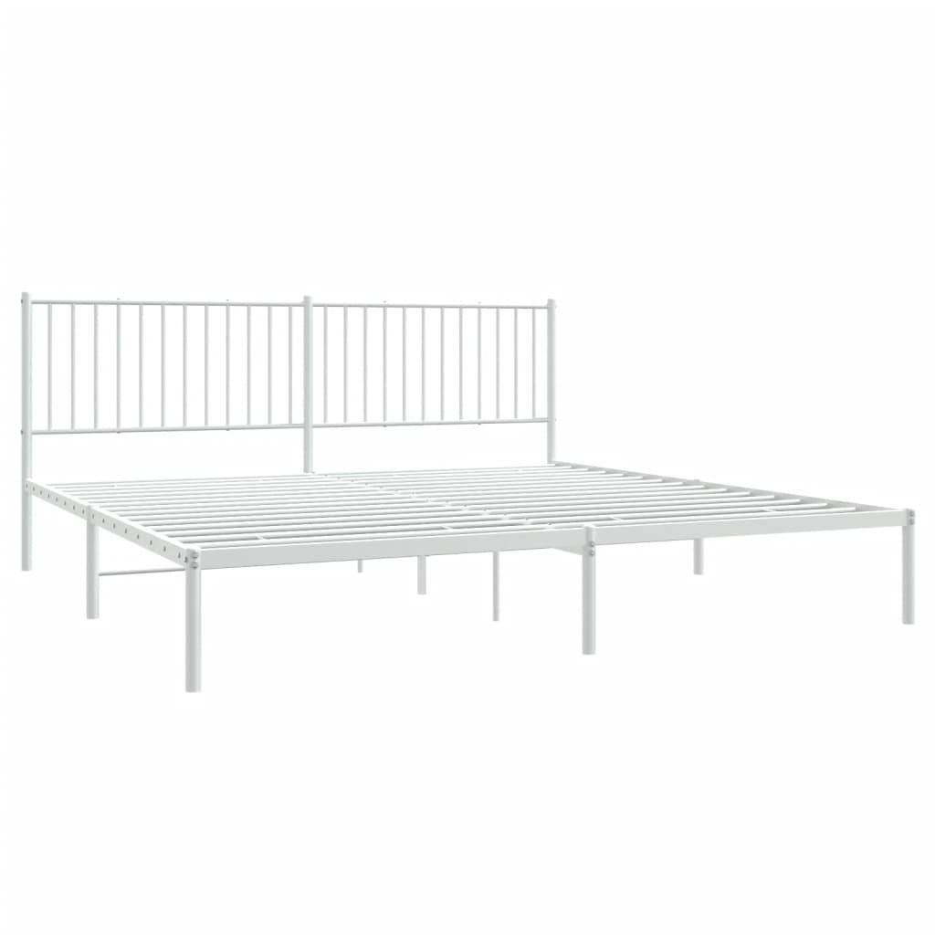 White Metal Bed Frame with Headboard (200x200cm) - No Mattress Included