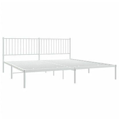 White Metal Bed Frame with Headboard (200x200cm) - No Mattress Included