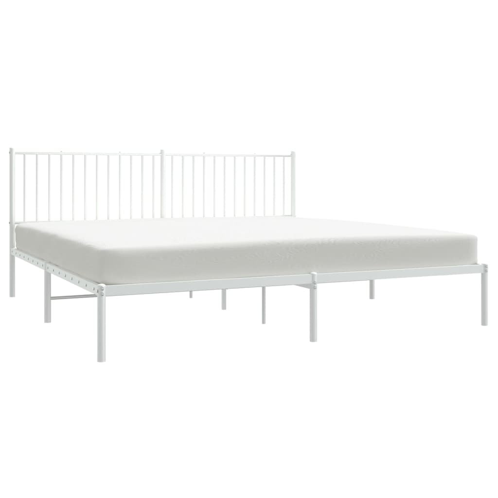 White Metal Bed Frame with Headboard (200x200cm) - No Mattress Included