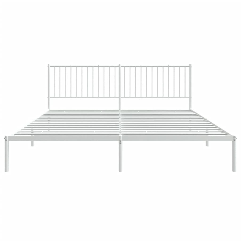 White Metal Bed Frame with Headboard (200x200cm) - No Mattress Included