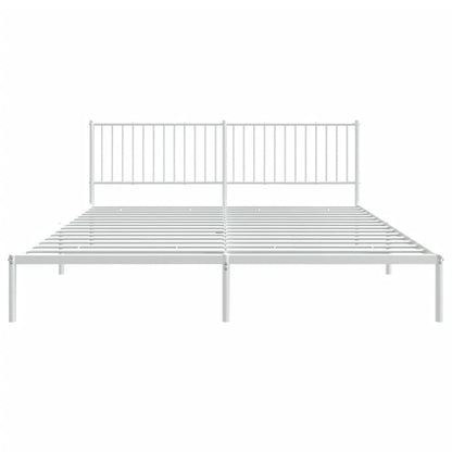 White Metal Bed Frame with Headboard (200x200cm) - No Mattress Included