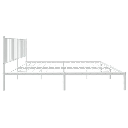 White Metal Bed Frame with Headboard (200x200cm) - No Mattress Included