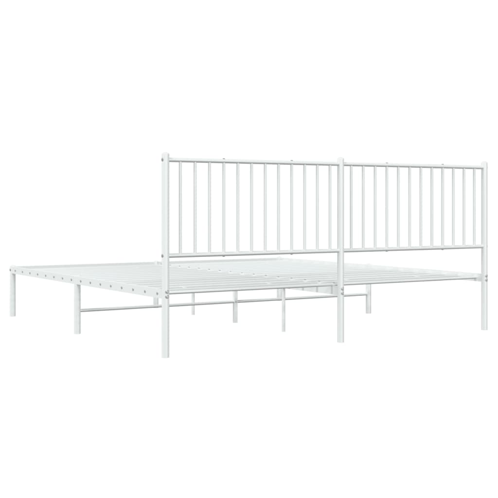 White Metal Bed Frame with Headboard (200x200cm) - No Mattress Included