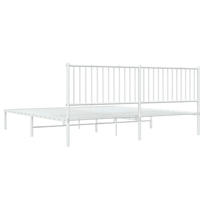 White Metal Bed Frame with Headboard (200x200cm) - No Mattress Included