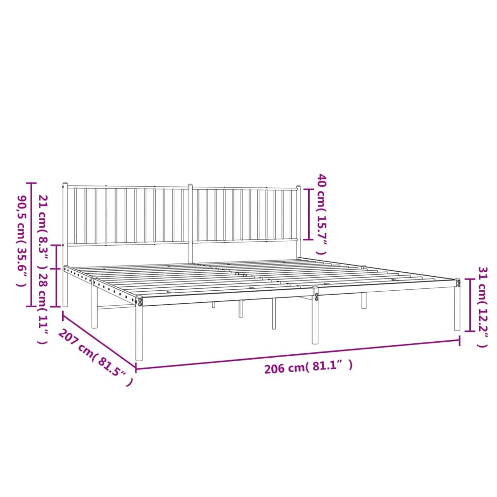 White Metal Bed Frame with Headboard (200x200cm) - No Mattress Included