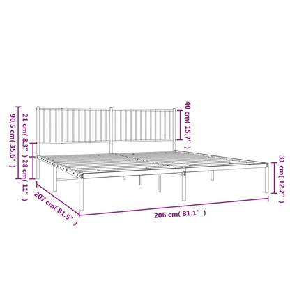 White Metal Bed Frame with Headboard (200x200cm) - No Mattress Included