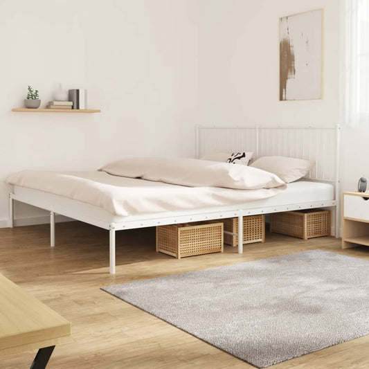 White Metal Bed Frame with Headboard (200x200cm) - No Mattress Included