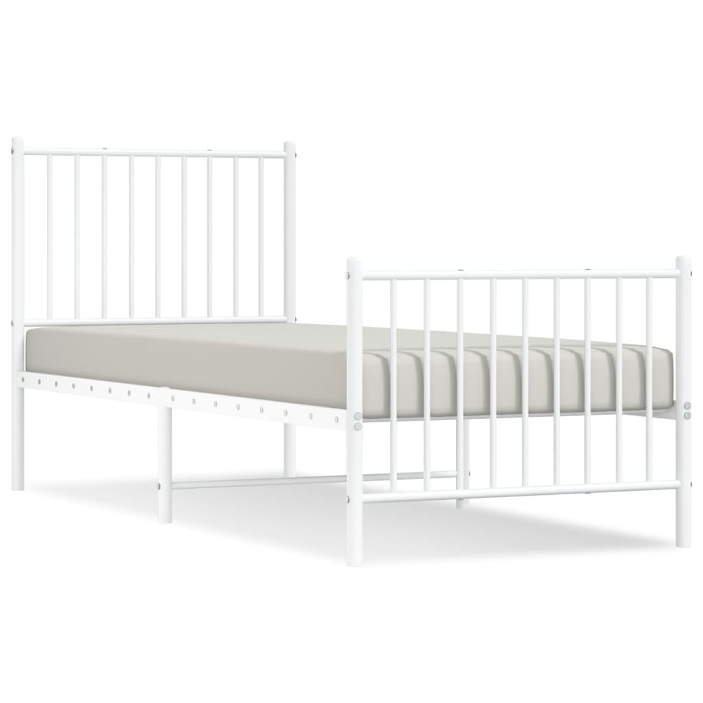 White Metal Bed Frame with Footboard, 75x190cm, No Mattress Included