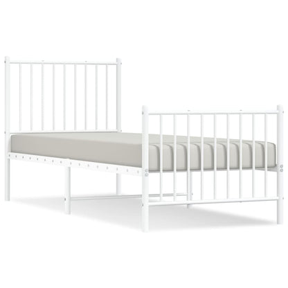 White Metal Bed Frame with Footboard, 75x190cm, No Mattress Included