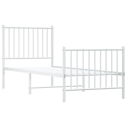 White Metal Bed Frame with Footboard, 75x190cm, No Mattress Included