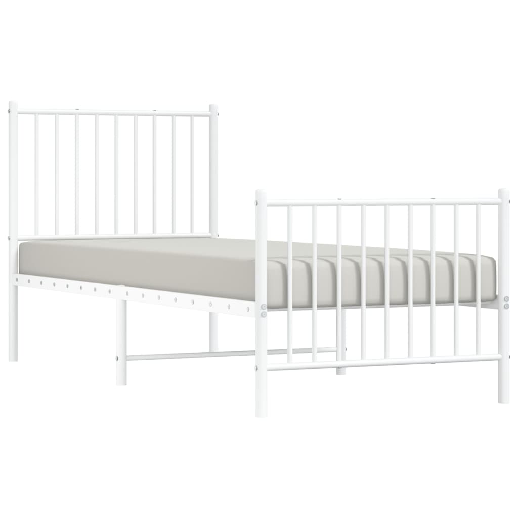 White Metal Bed Frame with Footboard, 75x190cm, No Mattress Included