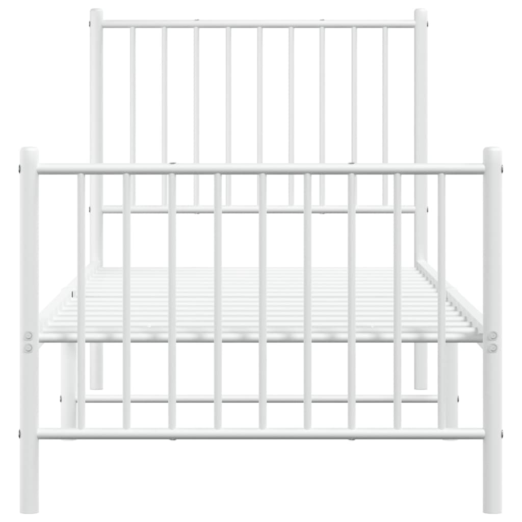 White Metal Bed Frame with Footboard, 75x190cm, No Mattress Included