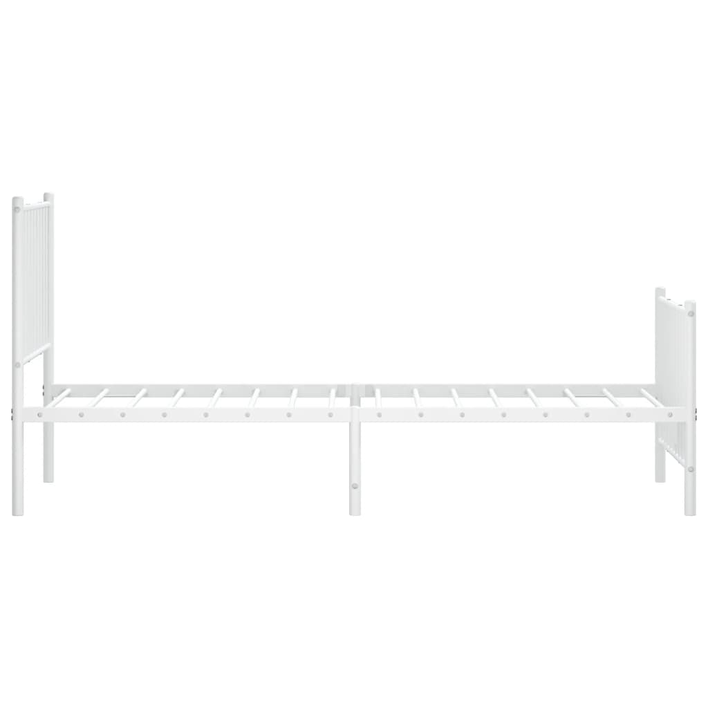 White Metal Bed Frame with Footboard, 75x190cm, No Mattress Included