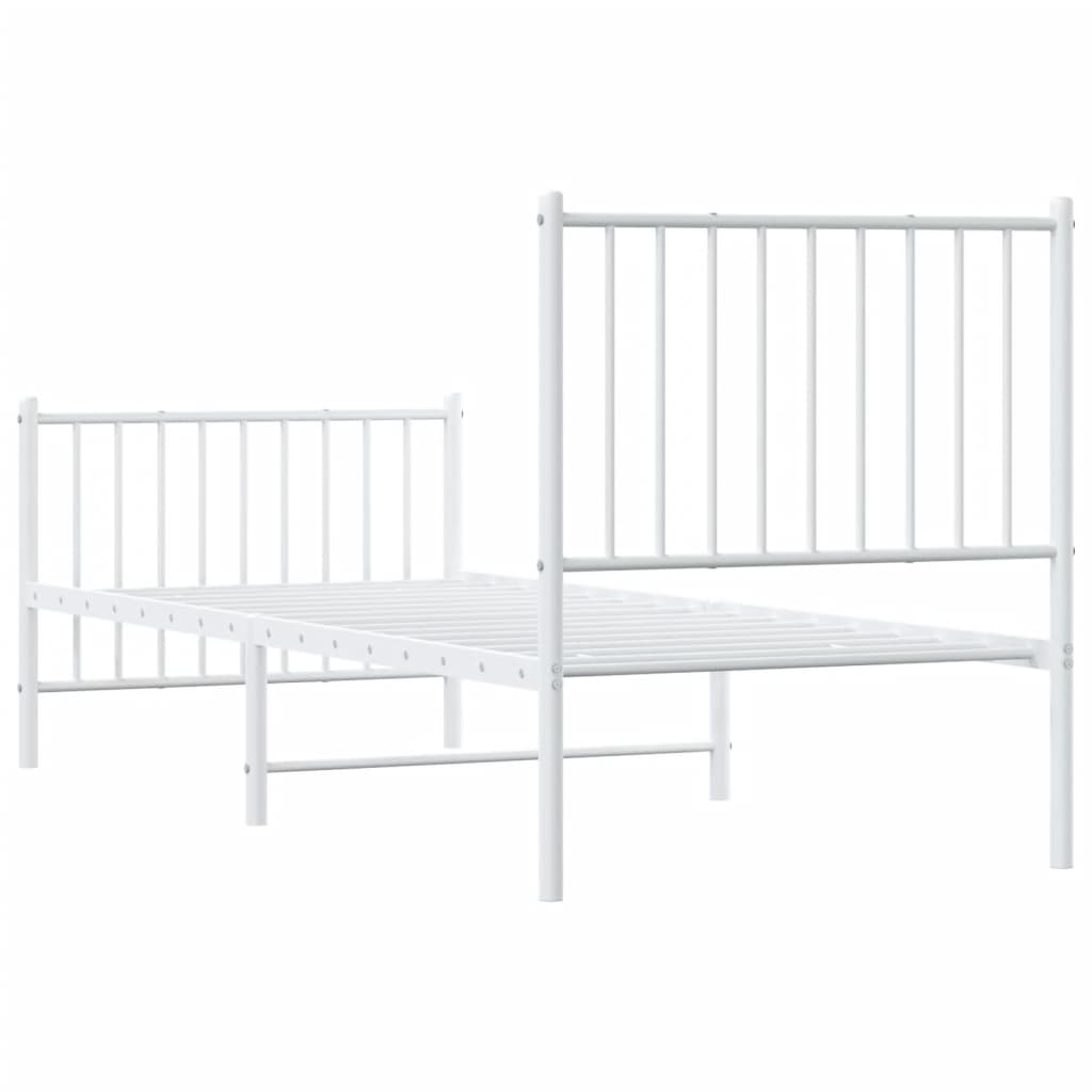 White Metal Bed Frame with Footboard, 75x190cm, No Mattress Included