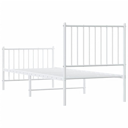 White Metal Bed Frame with Footboard, 75x190cm, No Mattress Included