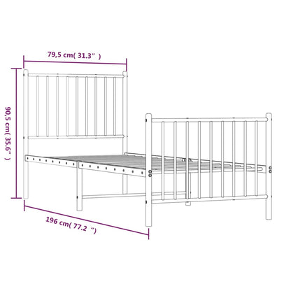 White Metal Bed Frame with Footboard, 75x190cm, No Mattress Included