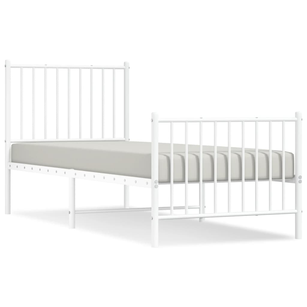 White Metal Bed Frame with Footboard, 80x200cm, No Mattress Included