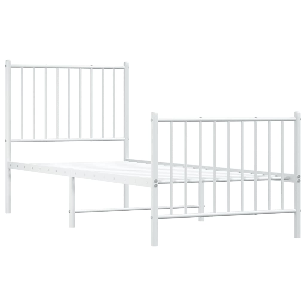 White Metal Bed Frame with Footboard, 80x200cm, No Mattress Included