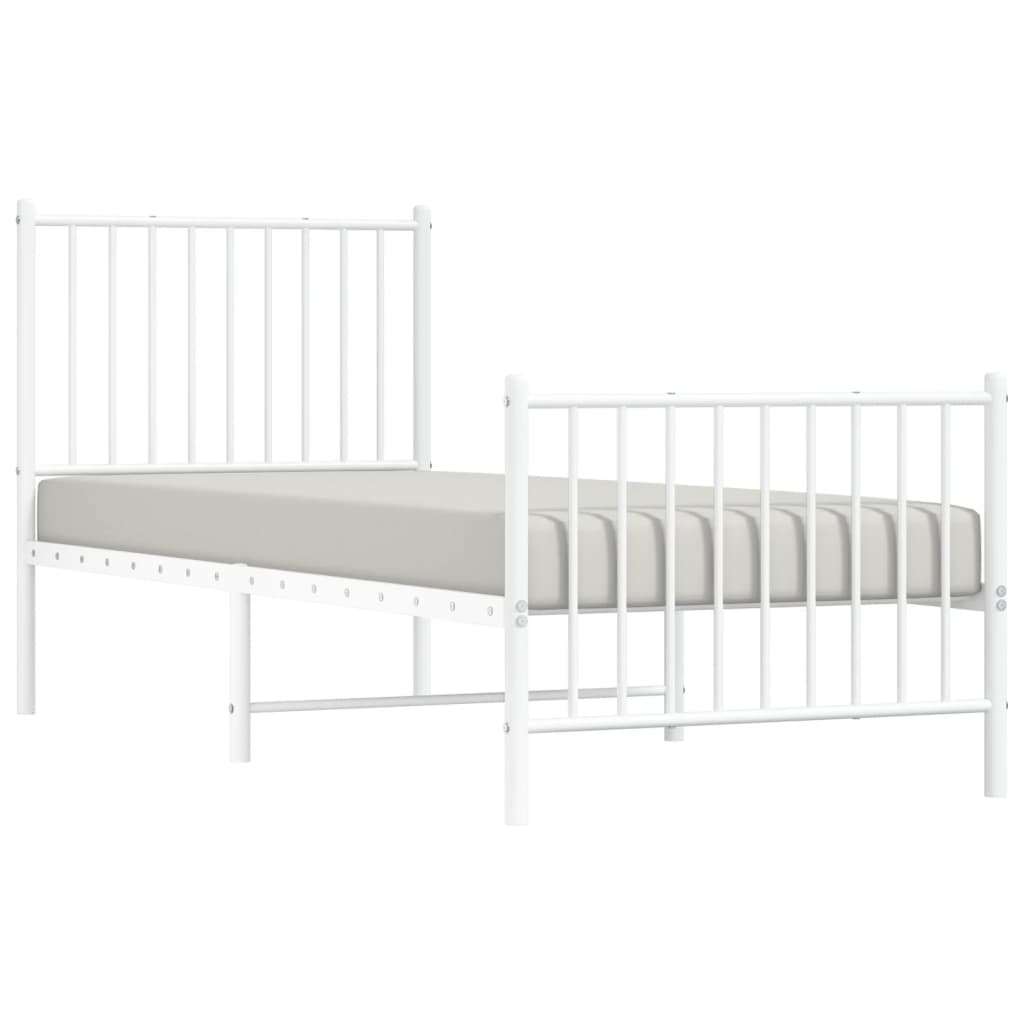 White Metal Bed Frame with Footboard, 80x200cm, No Mattress Included