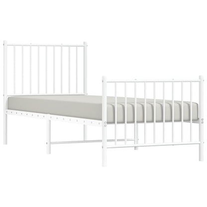 White Metal Bed Frame with Footboard, 80x200cm, No Mattress Included
