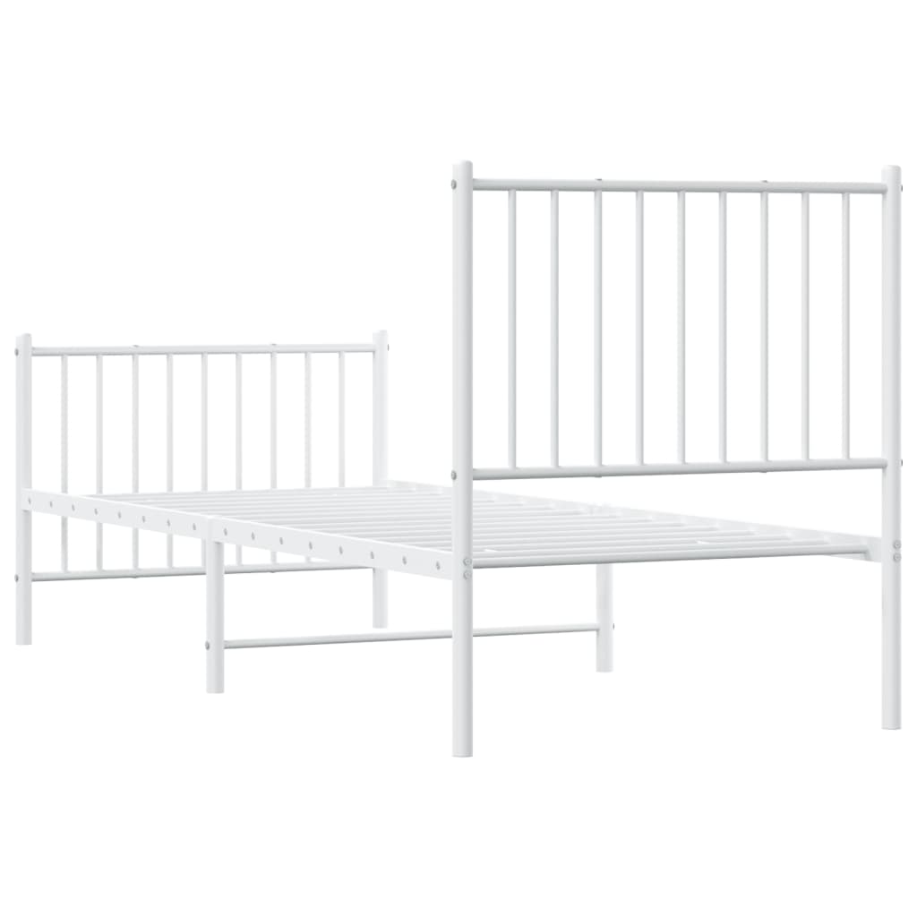 White Metal Bed Frame with Footboard, 80x200cm, No Mattress Included