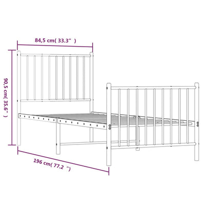 White Metal Bed Frame with Footboard, 80x200cm, No Mattress Included