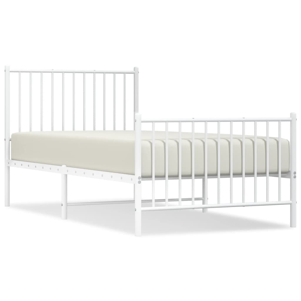 White Metal Bed Frame with Footboard, No Mattress - 90x190cm