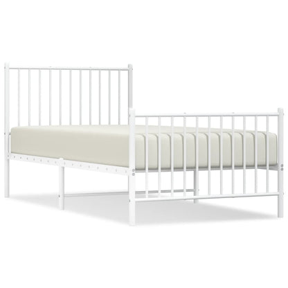 White Metal Bed Frame with Footboard, No Mattress - 90x190cm