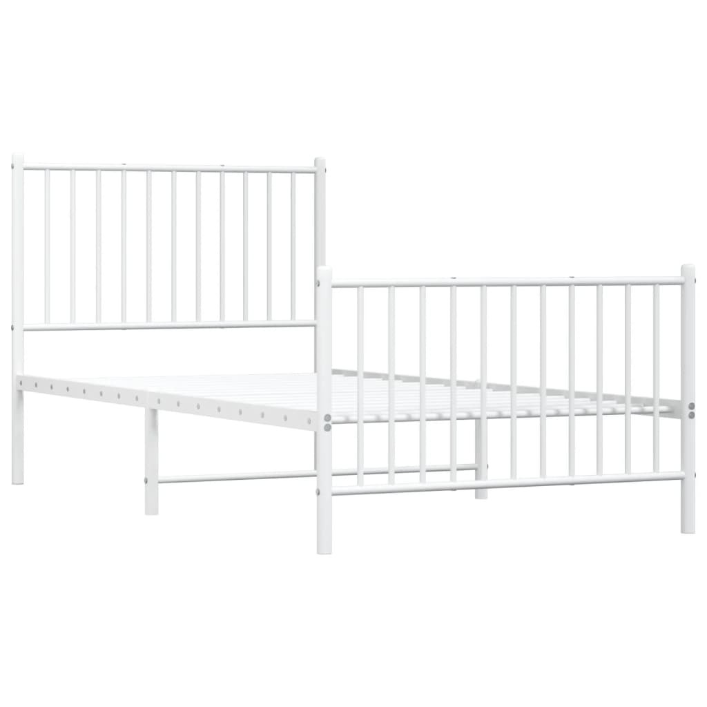 White Metal Bed Frame with Footboard, No Mattress - 90x190cm