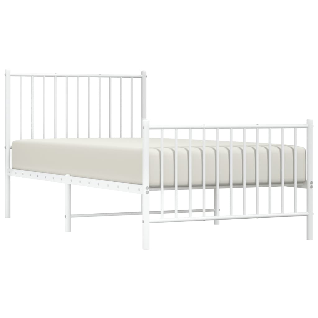 White Metal Bed Frame with Footboard, No Mattress - 90x190cm