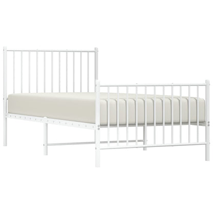 White Metal Bed Frame with Footboard, No Mattress - 90x190cm