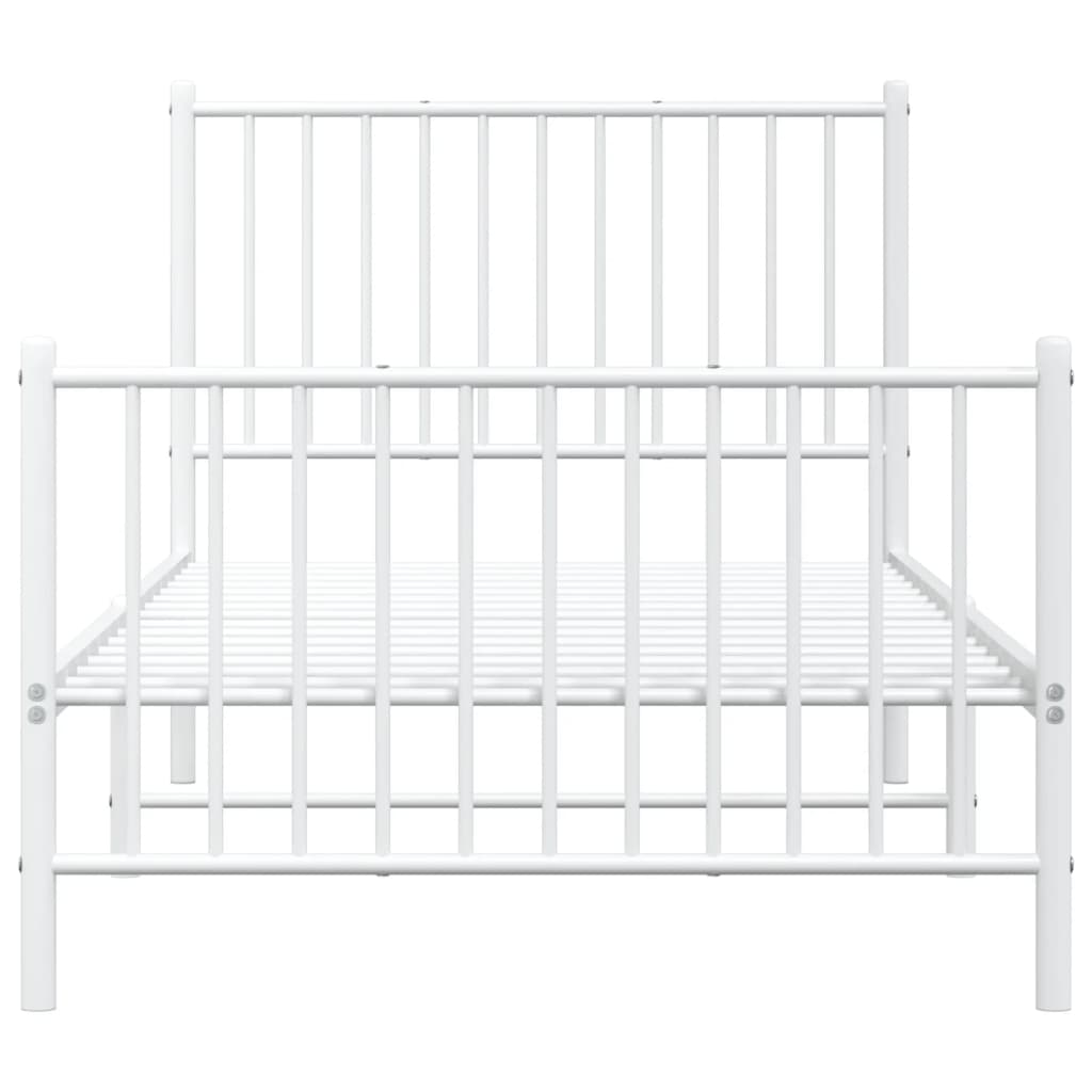 White Metal Bed Frame with Footboard, No Mattress - 90x190cm