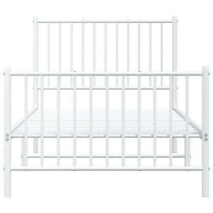 White Metal Bed Frame with Footboard, No Mattress - 90x190cm