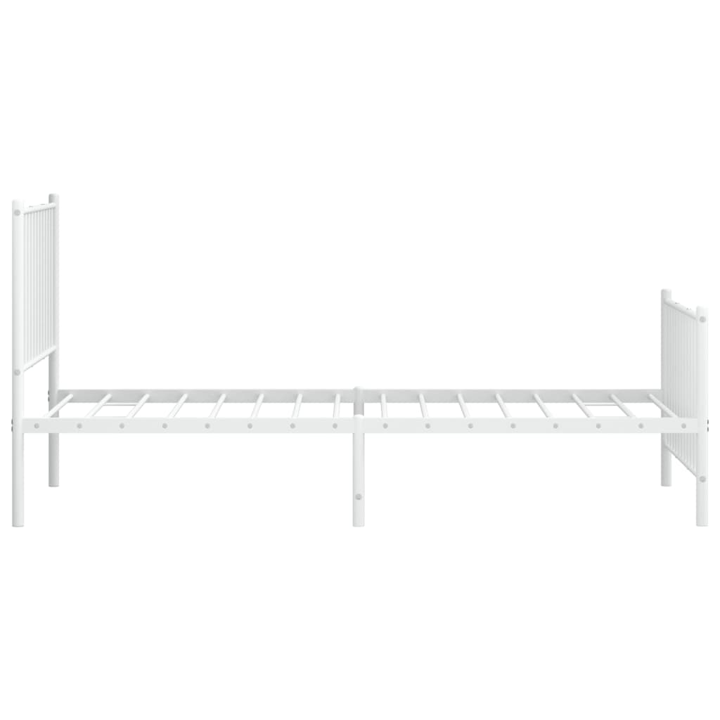 White Metal Bed Frame with Footboard, No Mattress - 90x190cm