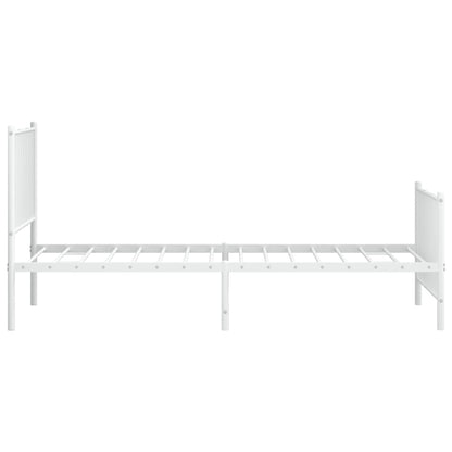 White Metal Bed Frame with Footboard, No Mattress - 90x190cm